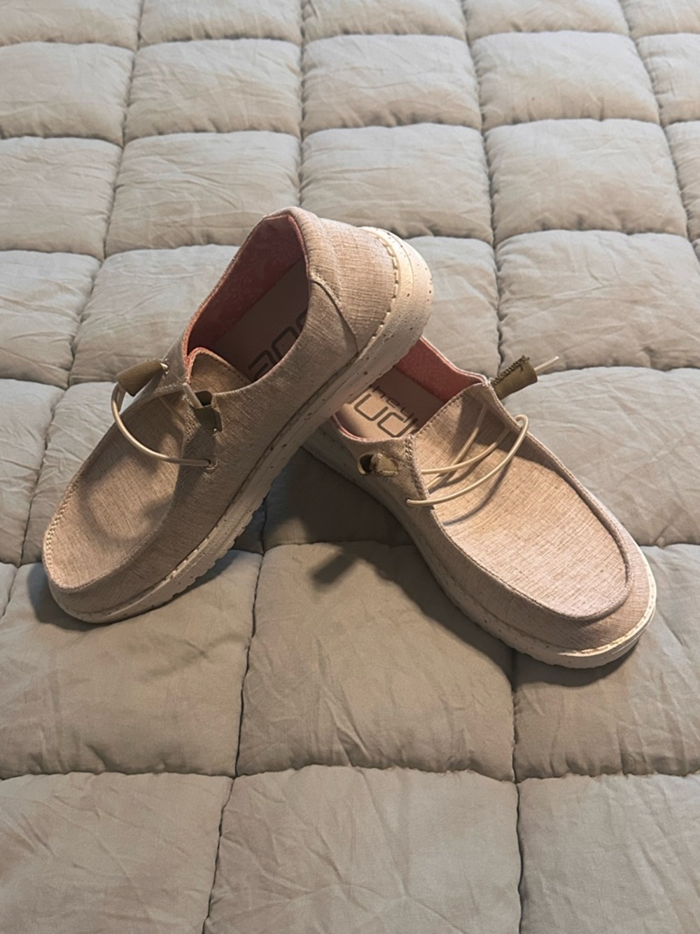 Hey Dude Women's Slip-On Shoes in Peach and Light Beige